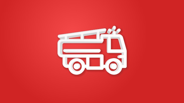 Fire engine 3d line flat color icon realistic vector illustration pictogram isolated top view