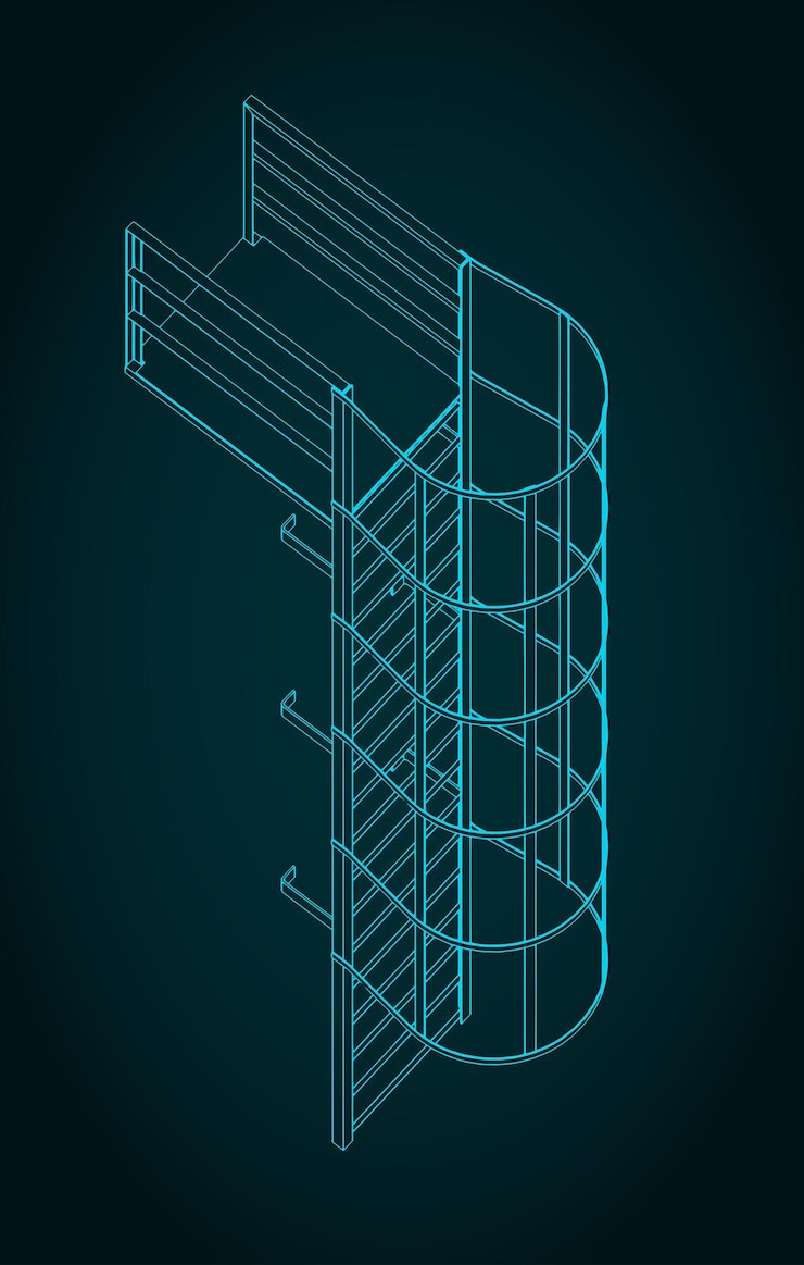 Vector fire escape isometric blueprint