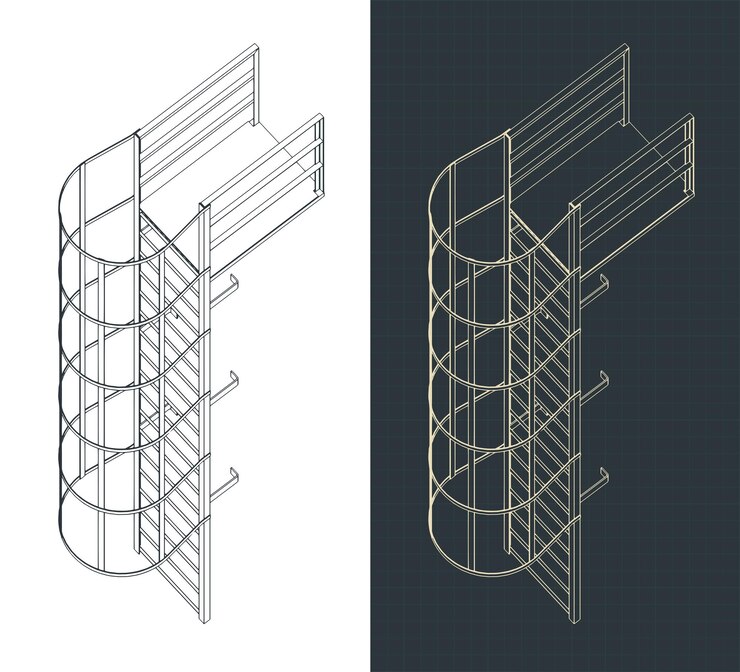 Vector fire escape isometric blueprints