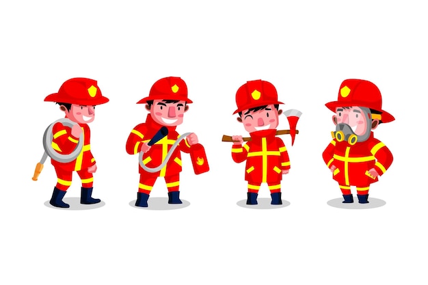 Fire Fighter Cartoon Character Set