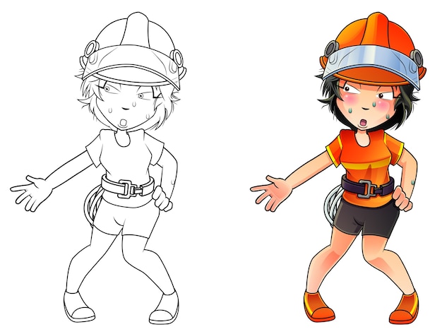 Fire fighter cartoon coloring page for kids