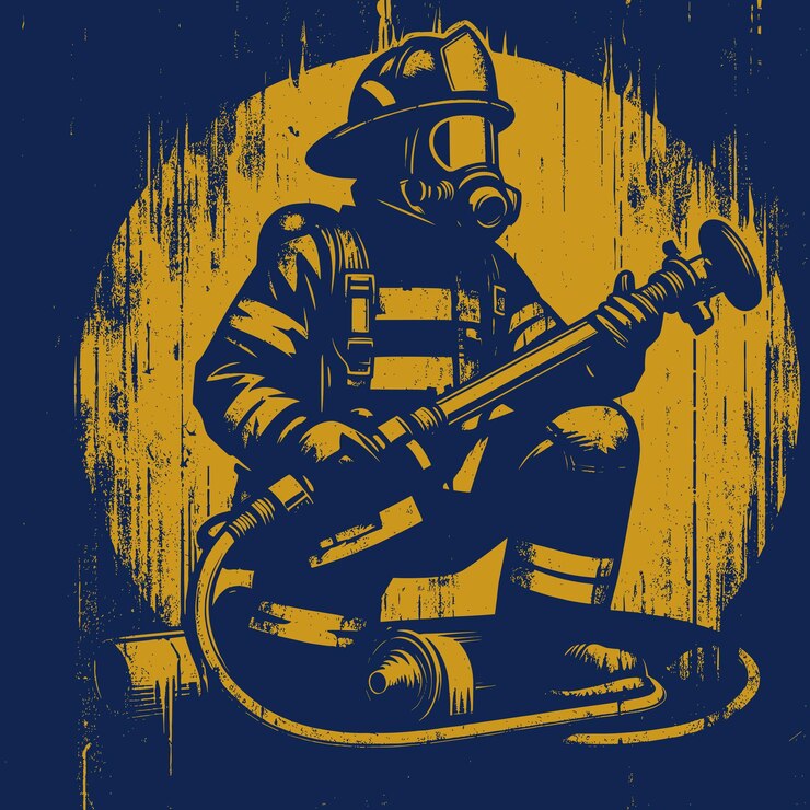 Vector fire fighter illustration with musle body and roaring face