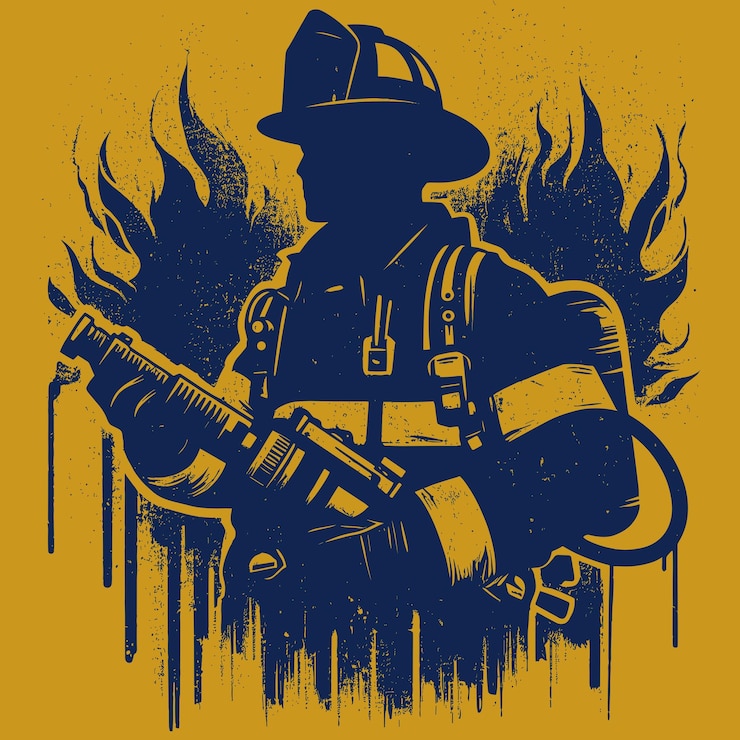 Vector fire fighter illustration with musle body and roaring face