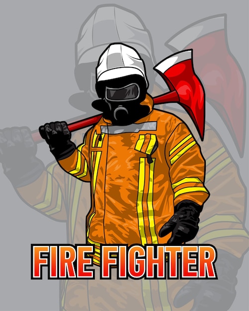 Fire fighter with axe illustration