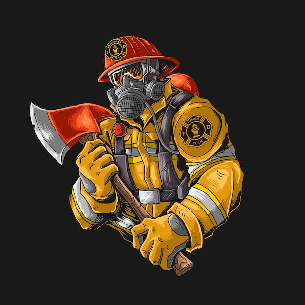 Vector fire fighter with axe illutration