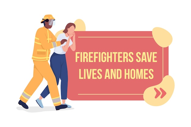 Fire fighters vector quote box with flat character