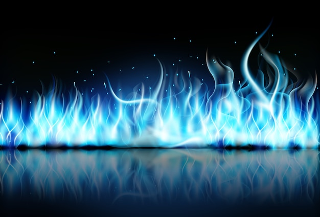 Vector fire flame blue on black background