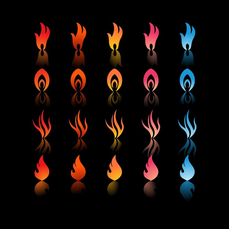 Vector fire flame bonfire flaming gradient vector icons set isolated