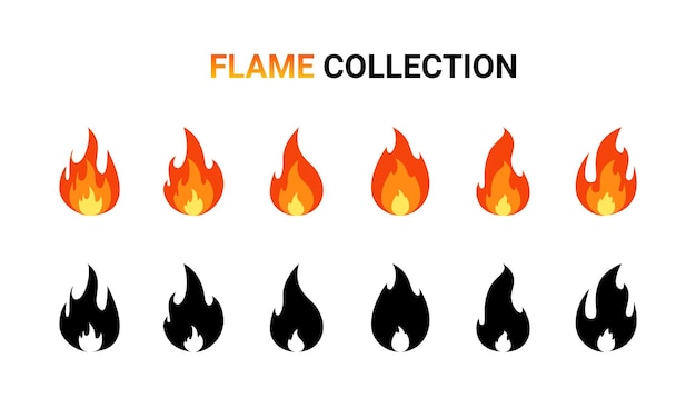 Fire flame cartoon set.