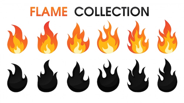 Vector fire flame collection flat cartoon style.