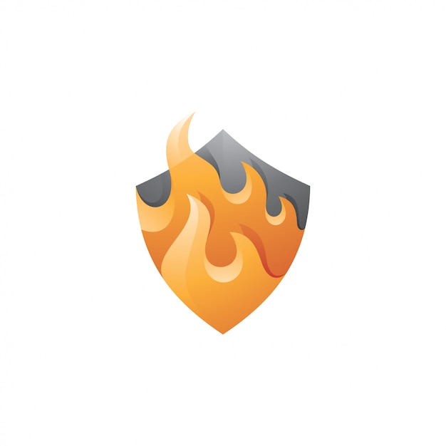 Fire flame en security shield-logo