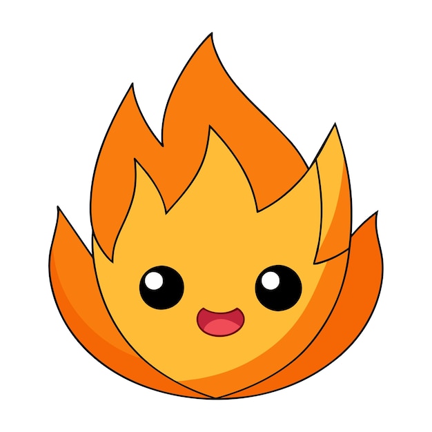 Vector fire flame icon fire flame cute emoji character isolated on a white background