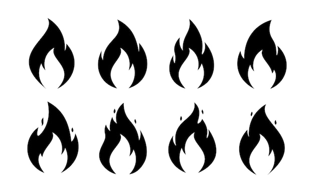 Fire flame icons Vector burning campfire silhouette symbols Hot chile sauce shape Set of fire logos