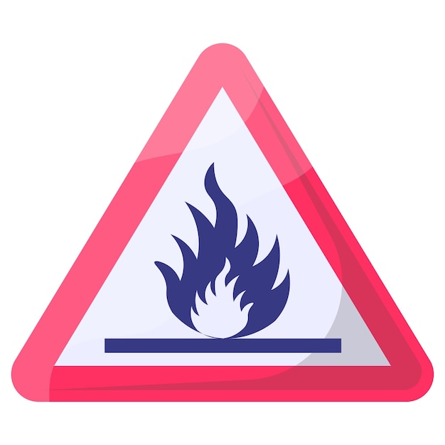 Fire Flame Red Triangle Concept, Burning Vector Color Icon Design, Modern traffic guide warning sign