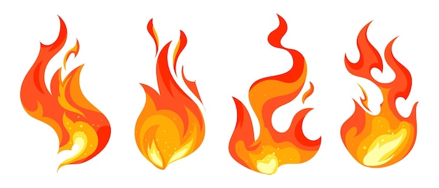 Fire flame set Hot flaming elements Bonfire Decorative elements Icons vector