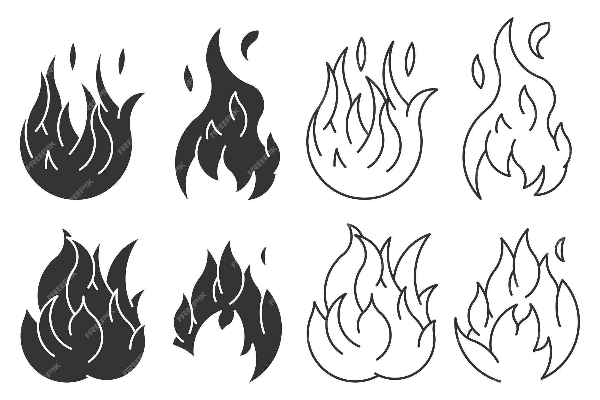 Black isolated outline icon of flame, fire on white background. posters for  the wall • posters white, view, style