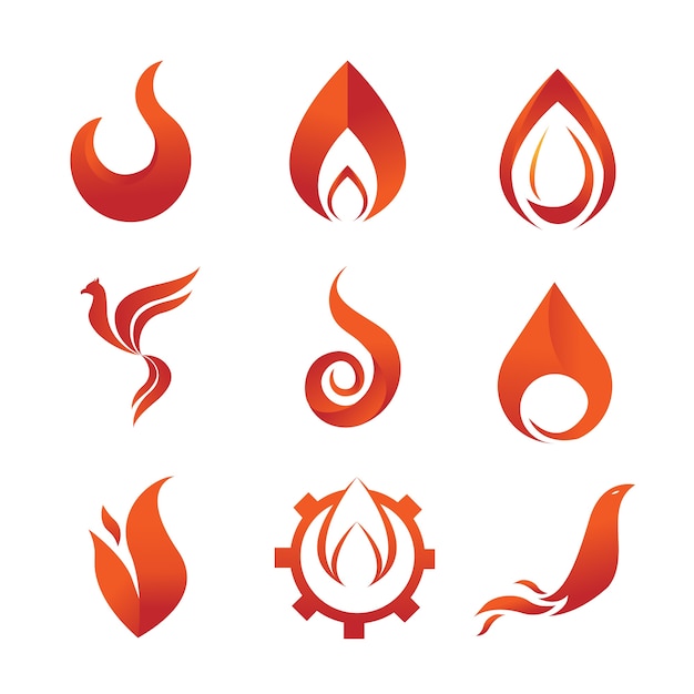 Vettore fire flames element emblem set di simboli