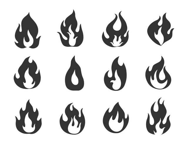 Vector fire flames set icons vector illustration