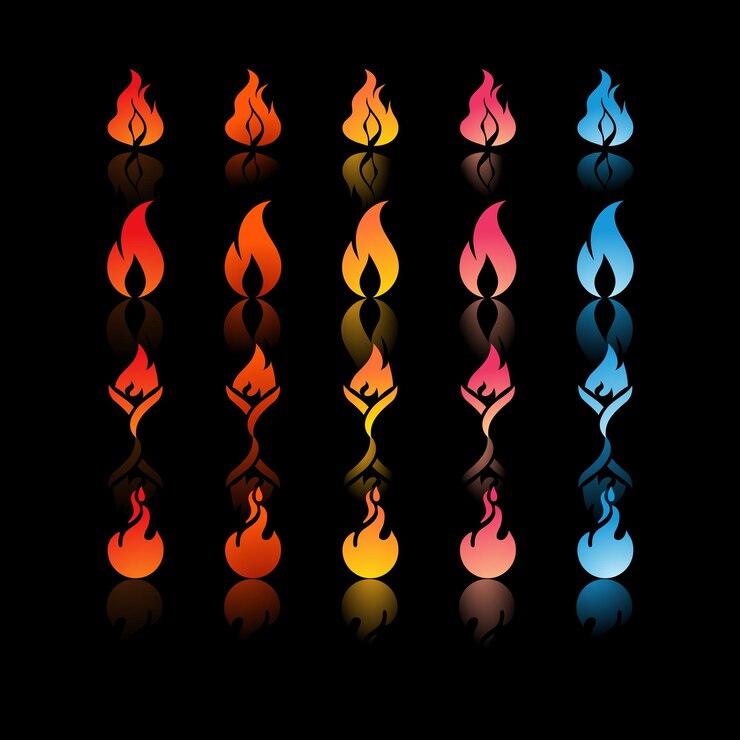 Vector fire flames set vector icons fire and flames outline icon set contour bonfire linear flaming elem