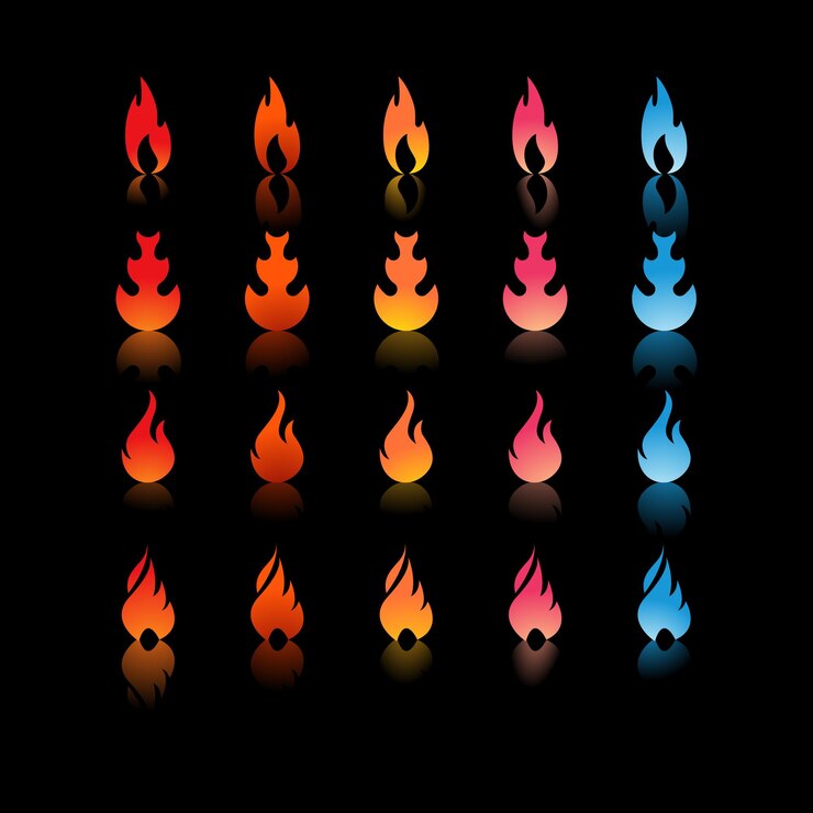 Vector fire flames set vector icons fire and flames outline icon set contour bonfire linear flaming elem