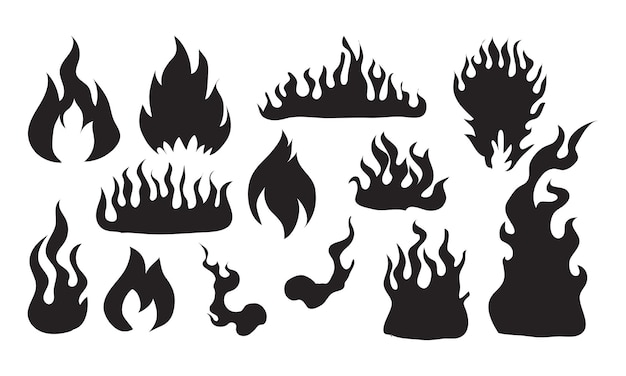 Fire flames set vector icons