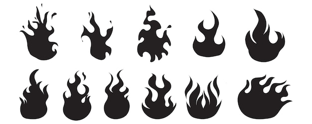 Fire flames set vector icons