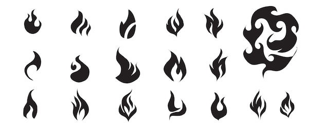 Fire flames set vector icons