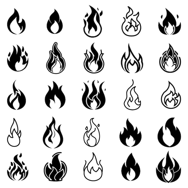 Vector fire flames set vector icons