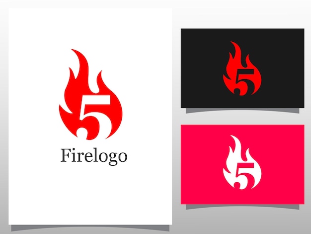 Fiamme di fuoco con il numero 5 logo design illustrazione vettoriale