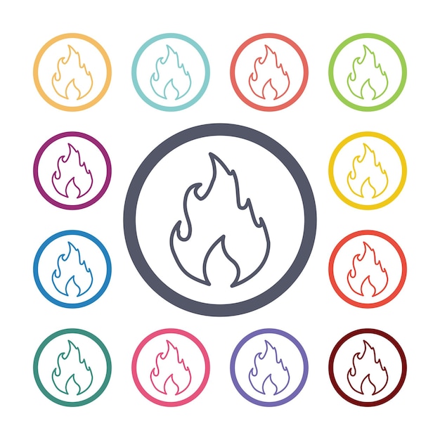 Fire flat icons set