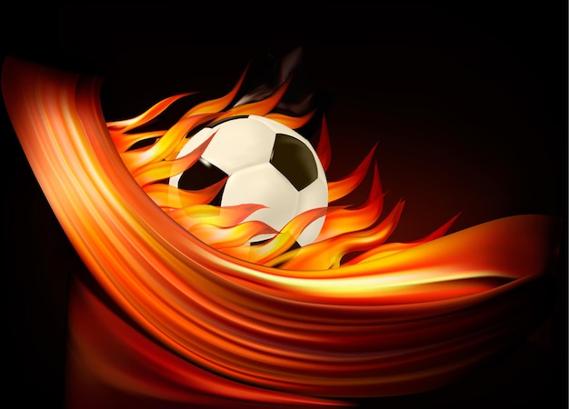 Огненный футбольный фон с вектором футбольного мяча