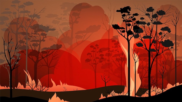 Vector fire in the forest horizontal format vector