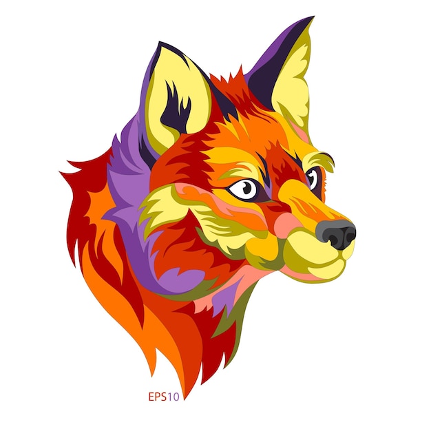 Vector fire fox head drawn of free shapes color plates