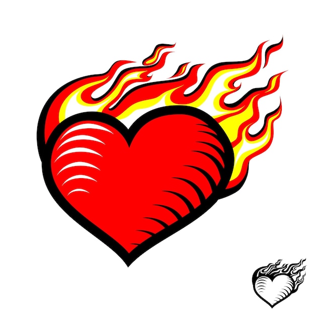 Vector fire heart burning heart love and flame logo sign symbol isolated color illustration vector eps 10