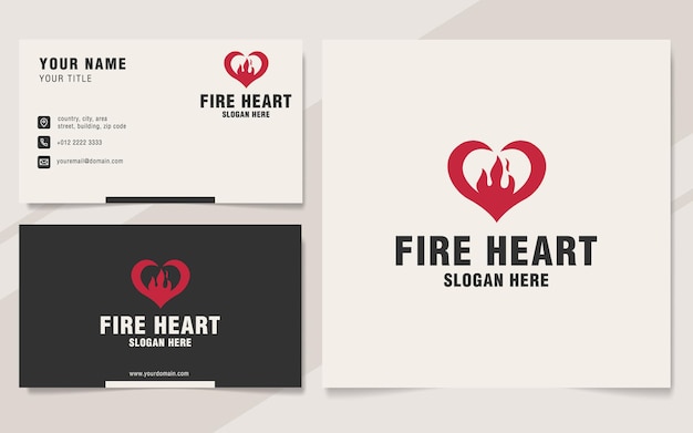 Fire heart logo template on monogram style