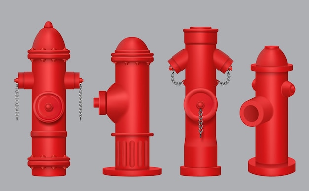 Вектор Пожарный гидрант красная конструкция с клапанами уличных труб для воды приличная векторная реалистичная иллюстрация