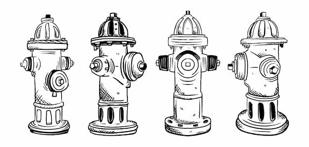 소화전 세트 스케치 손 그리기