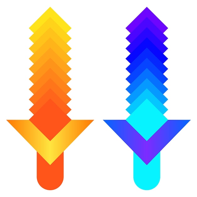 Vector fire and ice sword icon for game related design element. pixelate sword design concept vector.