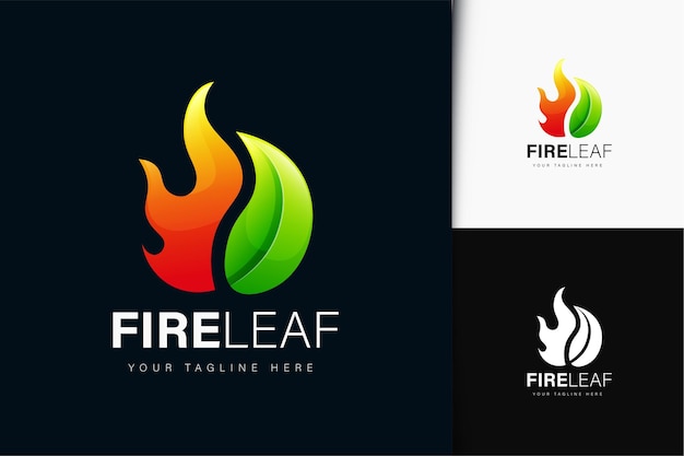 Design del logo con fuoco e foglia con gradiente