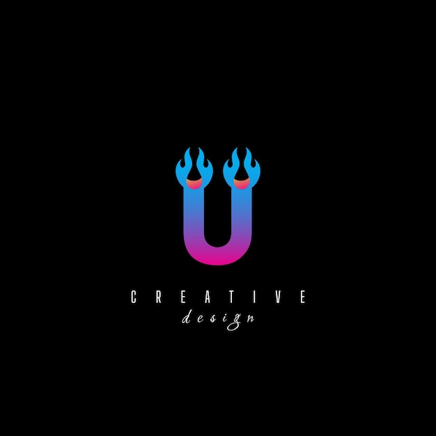 Vector fire and letter u character letter syllable logo