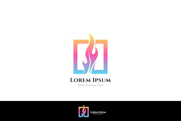 Fire logo in box frame colorful abstract cheerful modern economical gradient flat design style great for use in fire and danger signs