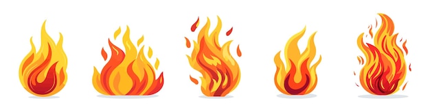 Вектор Набор значков логотипа огня симпатичное мультяшное изображение костра векторная иллюстрация
