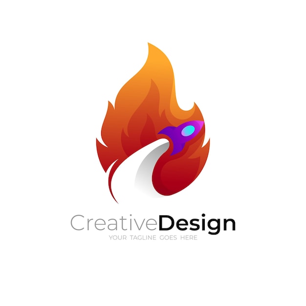 Fire logo and rocket design illustration, hot logos, colorful