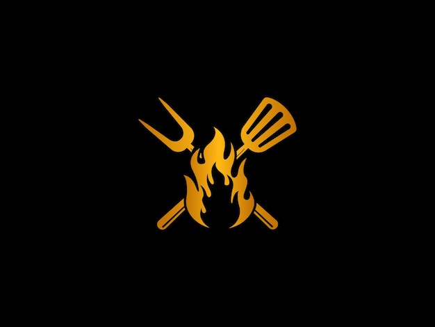 A fire logo with a grill on it