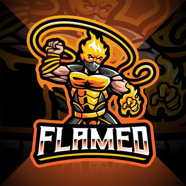 Fire man esport mascotte logo ontwerp