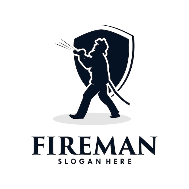 Fire man e scudo logo design