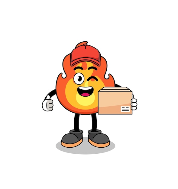 Fire mascot cartoon as an courier