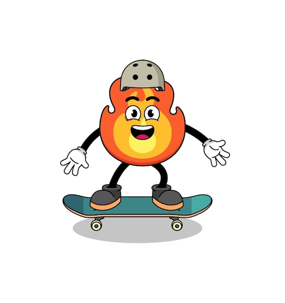 Fire mascot playing a skateboard