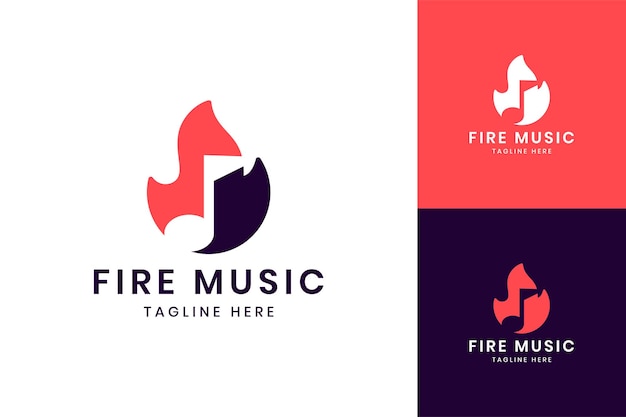 Fire music negative space logo design