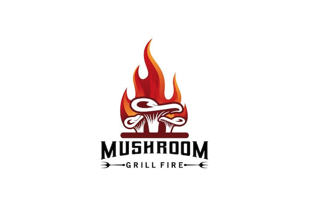 Fire oyster mushroom logo grilled mushroom logo template for food business design